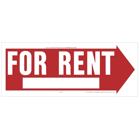 Hy-Ko For Rent Sign 6" x 23", 5PK B00614